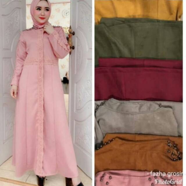 Gamis suede import renda
