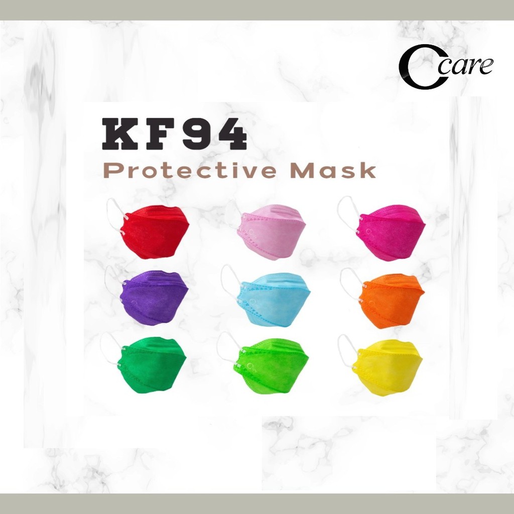 Masker KF94 C-Care HITAM PUTIH Warna Warni 4 Ply Isi 10 Pcs