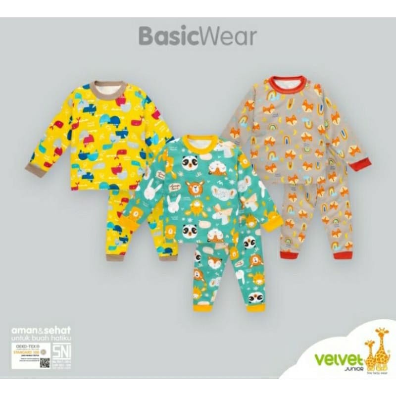 Velvet Junior Setelan Baju Panjang Celana Panjang Baju Pendek Celana Pendek Anak XL XXL 18 Bulan - 3 Tahun