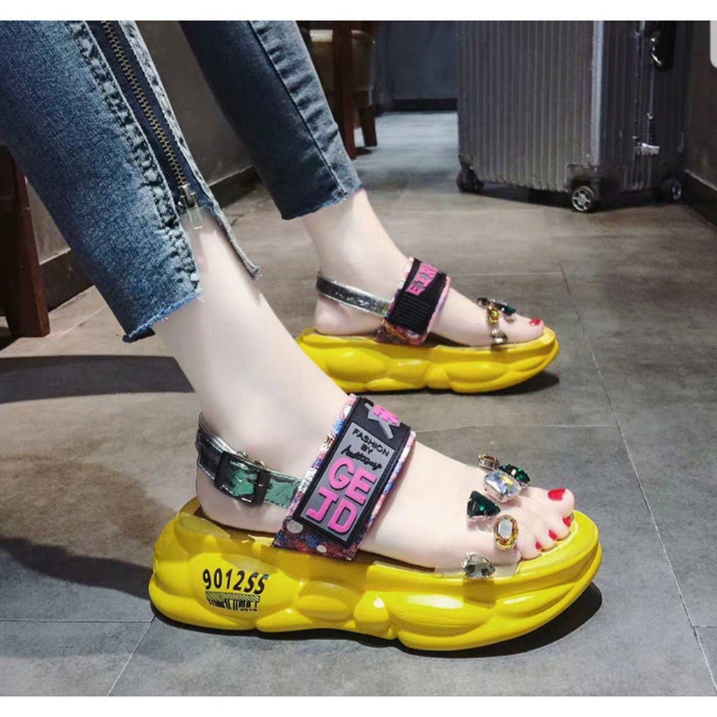 Sandal Wanita Empuk Spon Wanita Ori Jelly Premium M9P4 Mewah  Cewek Korea Best SellerTali Bening Hak