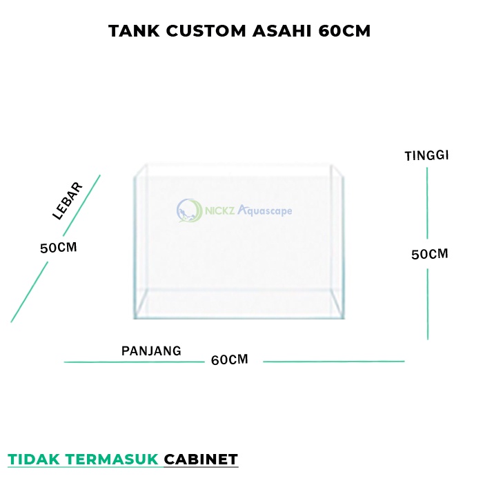 Aquarium Custom size 60x50x50cm tebal 10mm Kaca Asahi Berkualitas
