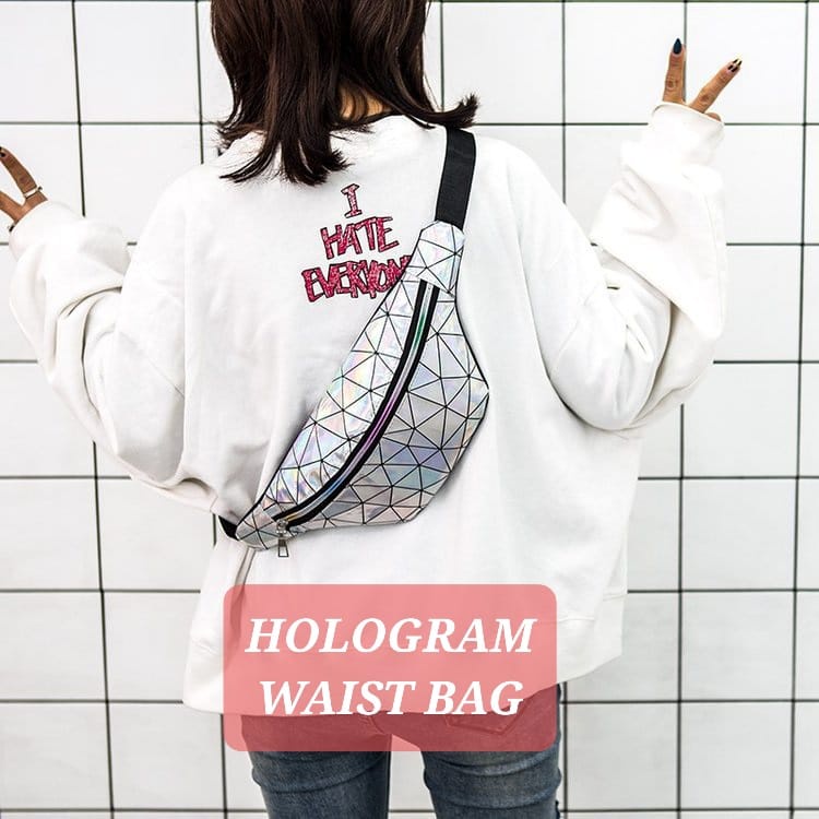 HOLOGRAM WAIST BAG TAS PINGGANG KOREA IMPORT / SLING BAG IMPORT BAGUS MURAH SILVER SEQUIN