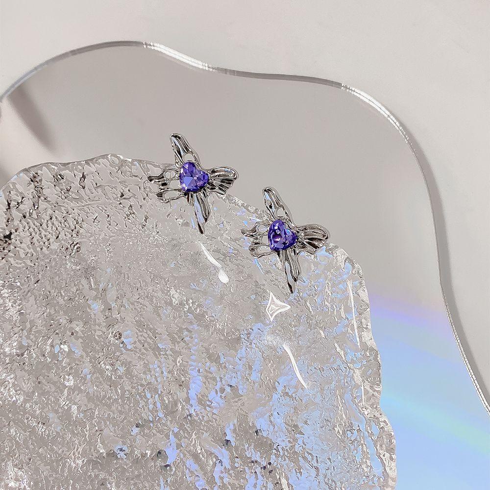 Mxbeauty Anting Wanita Fashion Tidak Teratur Telinga Perhiasan Hadiah Ungu Busur Zirkon Gaya Korea Earrings