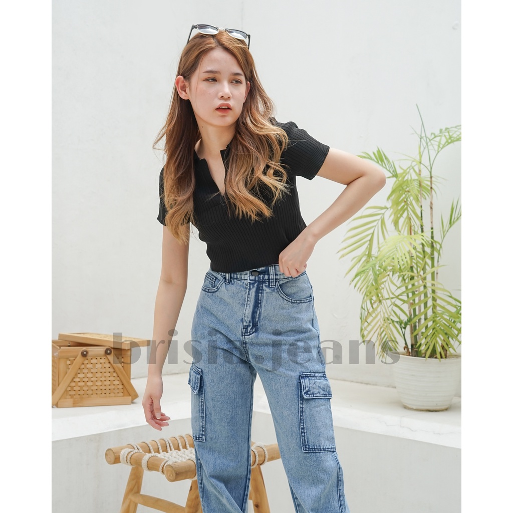 BRISIA JEANS - HYE-JIN Cargo Boyfriend Jeans (Highwaist) - Size 27-33 - Celana Cargo Wanita