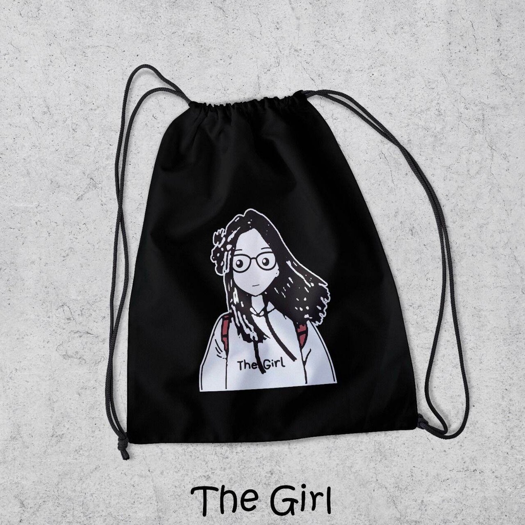 Tas Serut / String Bag Anti Air TERLENGKAP - Tas Ransel Serut Tas Olahraga Tas Sekolah Tas Serut Waterproof Pria Dan Wanita Tas Polos - Custom Bisa COD - P3-THE GIRL