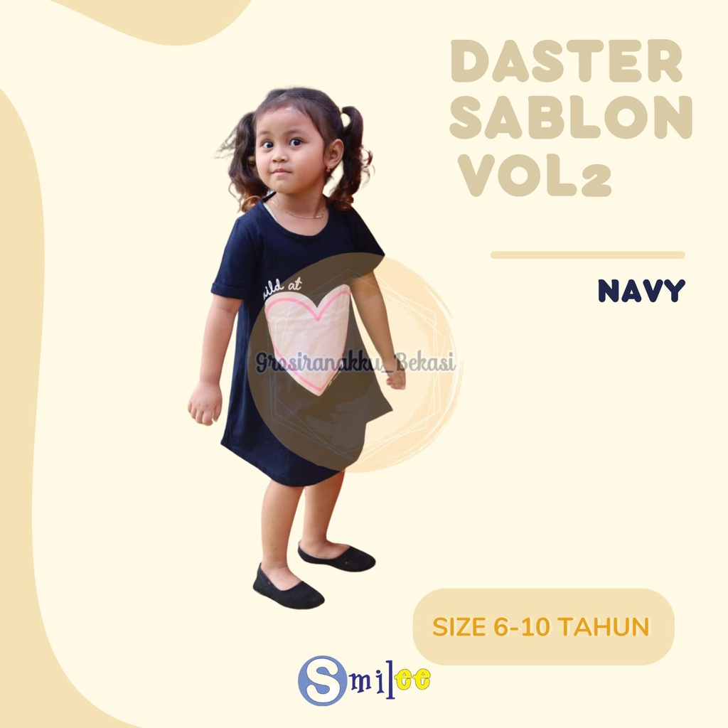 Daster Anak Smile Sablon Vol 2  Junior Motif Navy Love Size 6-10Thn