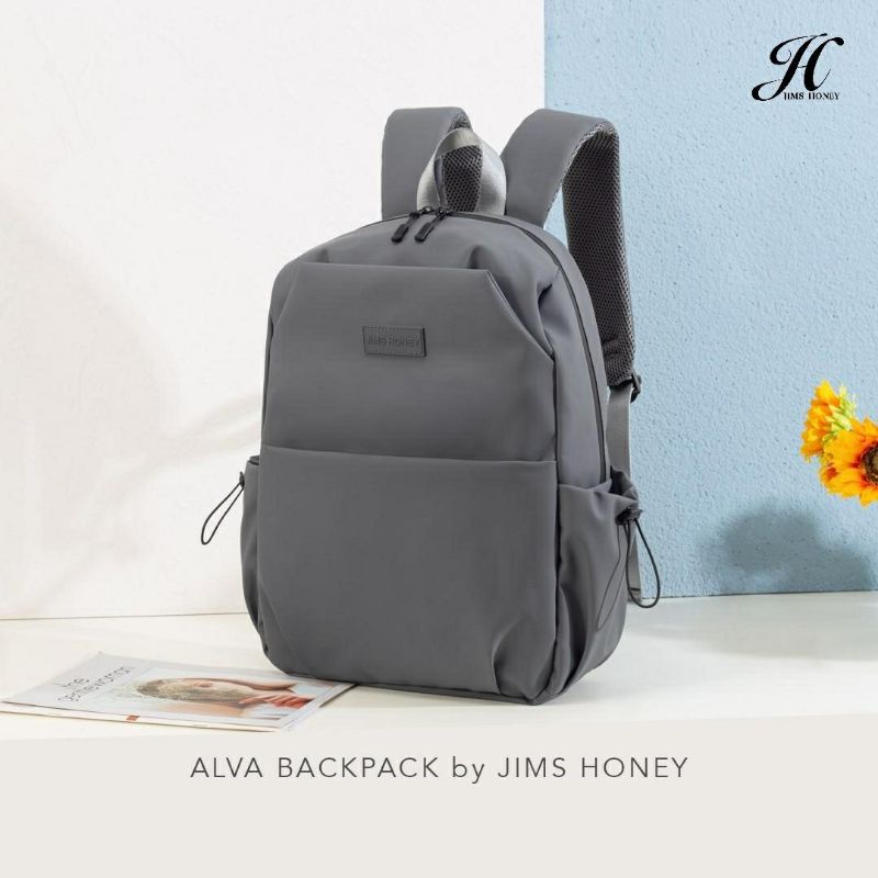 Alva Backpack Jimshoney Original Tas ransel pria wanita tas sekolah kerja anti air muat laptop cod-ALVA GREY ABU