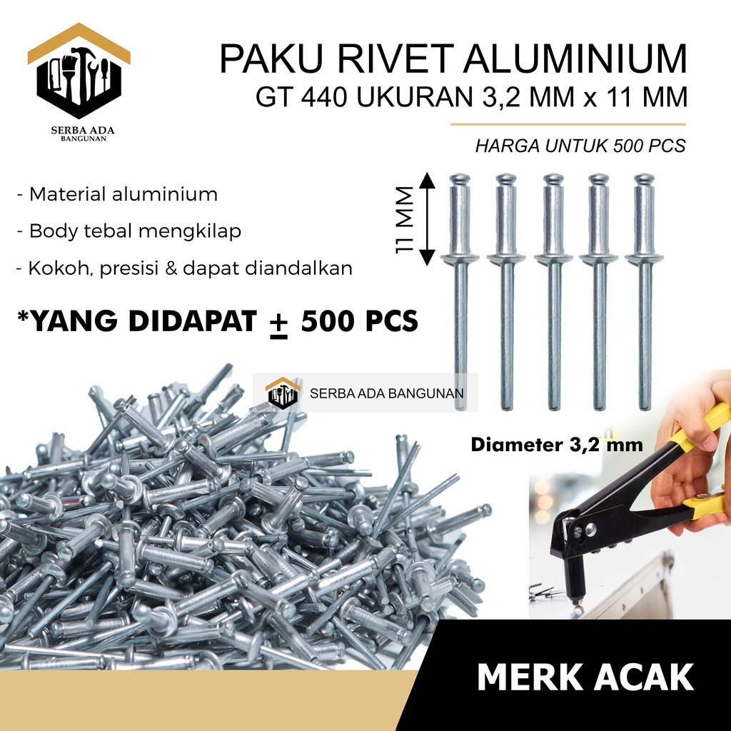 Paku Blind Rivet SIP Brand/ AP / Nichie Paku rivet ripet  1 kotak Isi 500pcs