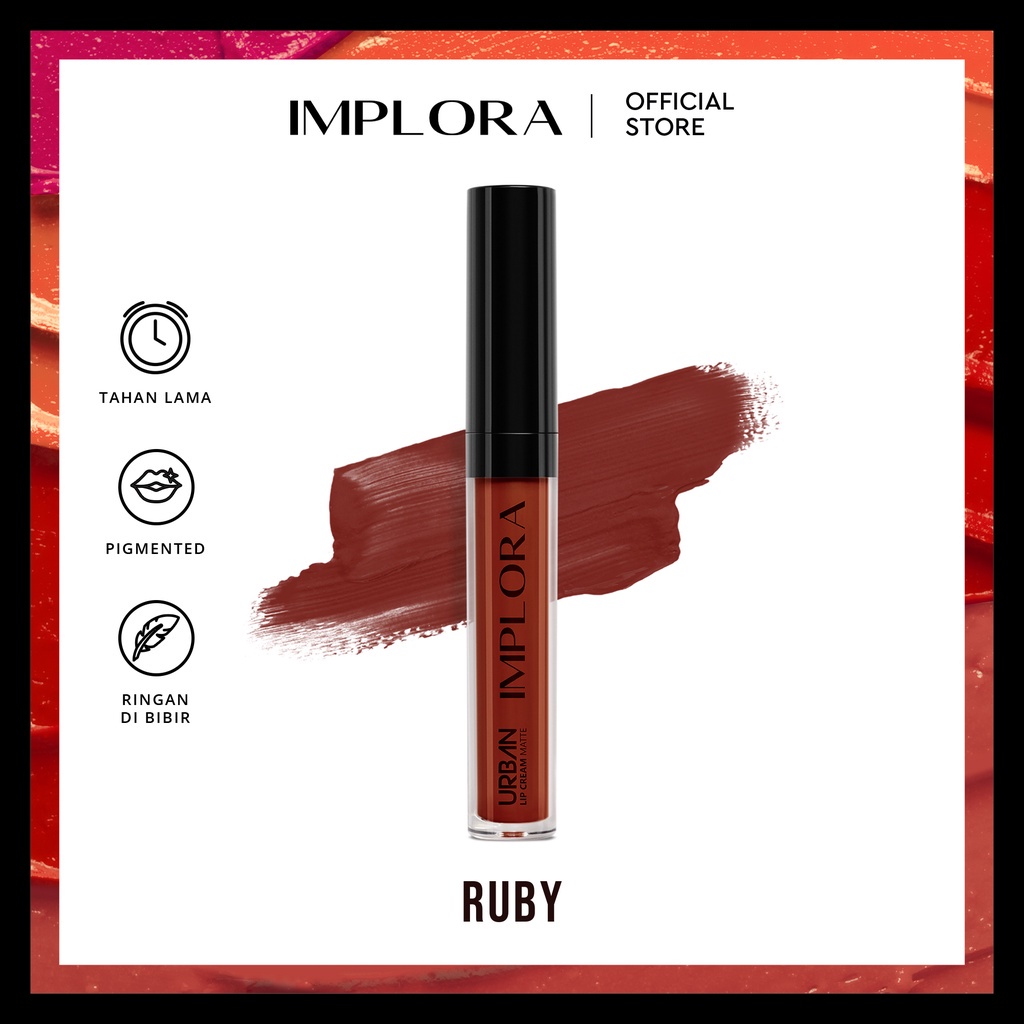 IMPLORA Urban Lip Cream Matte Original BPOM - Best Seller Kosmetik Lipcream Surabaya-18 Ruby