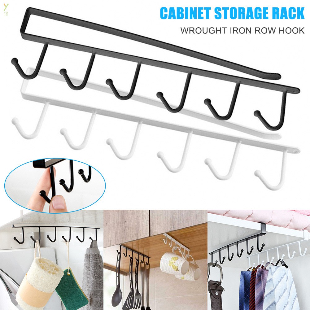 Under Cabinet Hanger Rack With 6 Hooks Kitchen Cupboard Storage Shelf Hook Shopee Indonesia