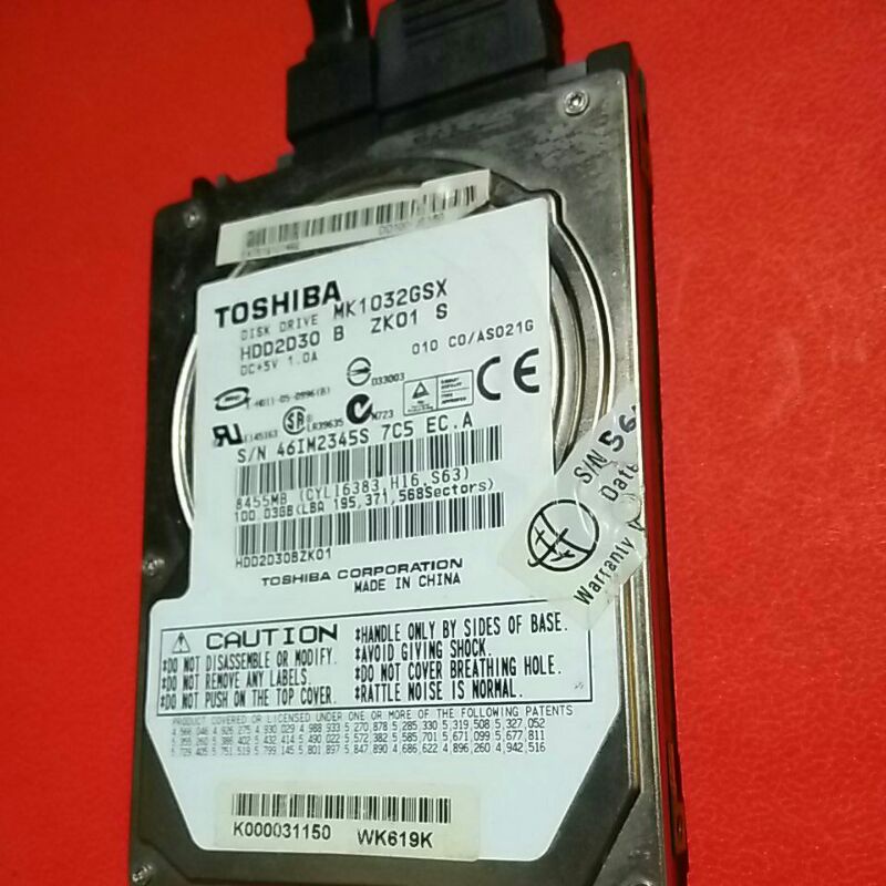 HDD LAPTOP 100GB 100% TOSHIBA
