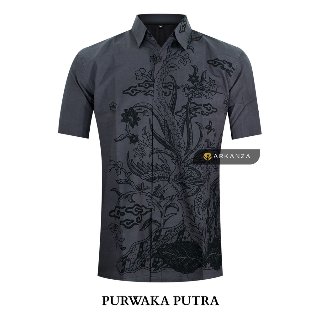 BATIK ARKANZA Motif PURWAKA PUTRA Hem Atasan Kemeja Baju Batik Pria Cowok Laki Laki Slimfit Full Lapis Furing Lengan Panjang