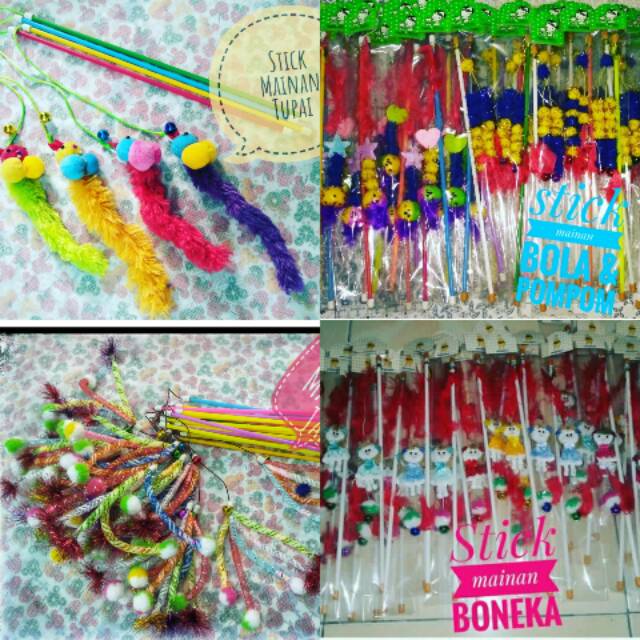 Stick mainan kucing 12pcs isi campur model tongkat teaser cat toys