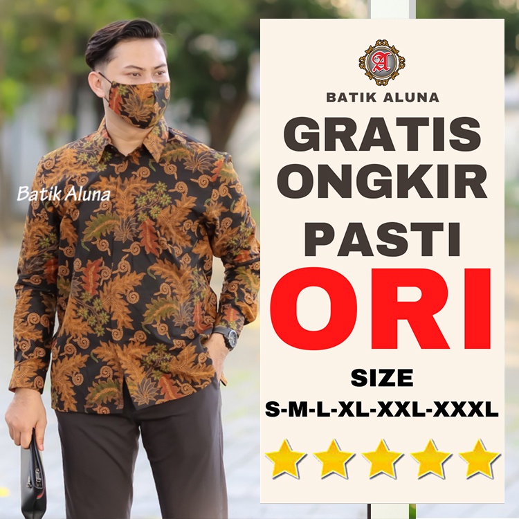 Batik Mewah Pria Lengan Panjang Lapis Furing Ukuran Jumbo XXXL Baju Batik Pria Aluna Premium Solo K0