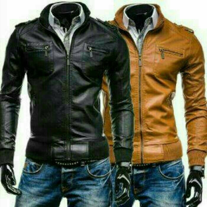 Jaket Semi Kulit Pria BLACK-TAN 90% Mirip Kulit Asli #1 QUALITY