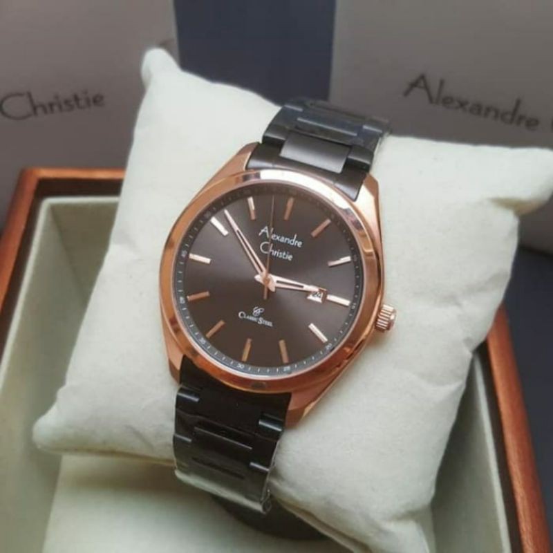 OBRAL TERMURAH Jam Tangan Pria Alexandre Christie AC 8591 ac8591 Rosegold Black Original 40mm