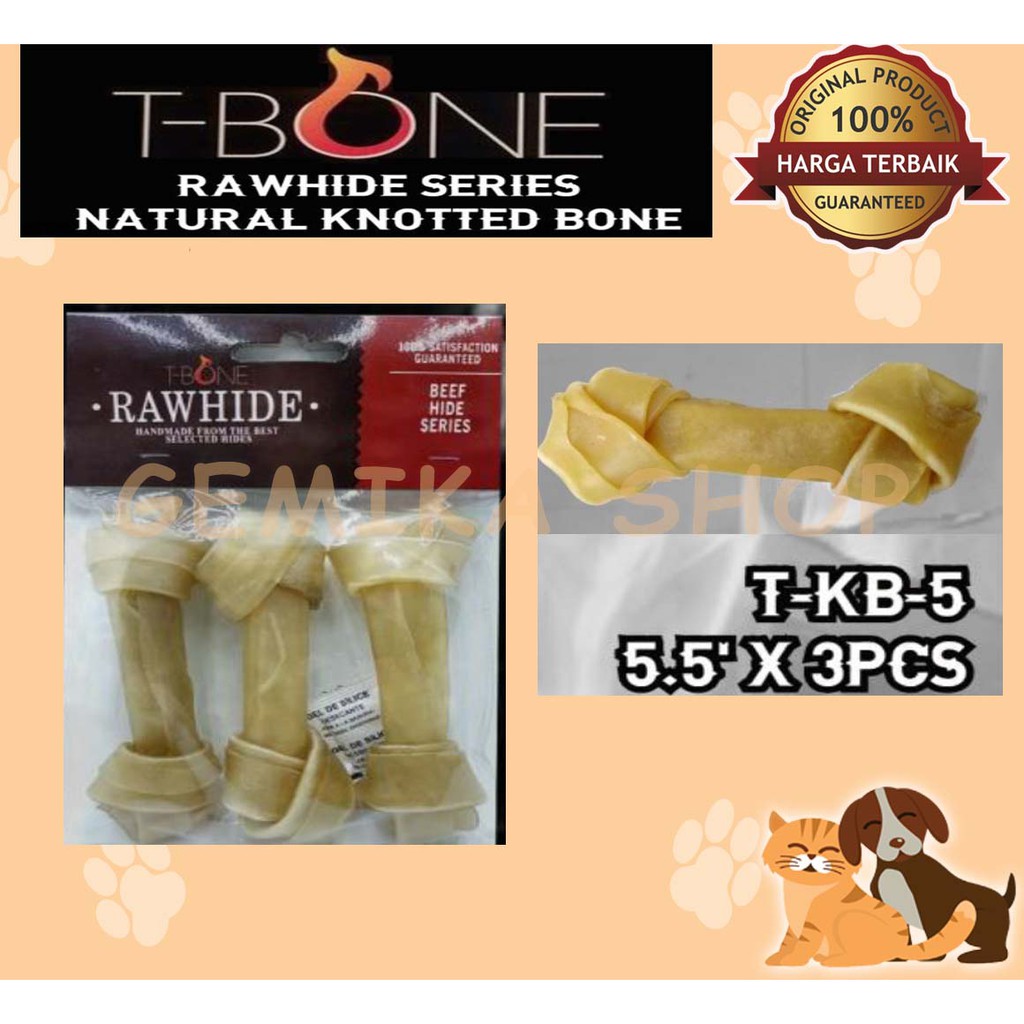 RAWHIDE T BONE NATURAL KNOT | SNACK ANJING | DOG FOOD