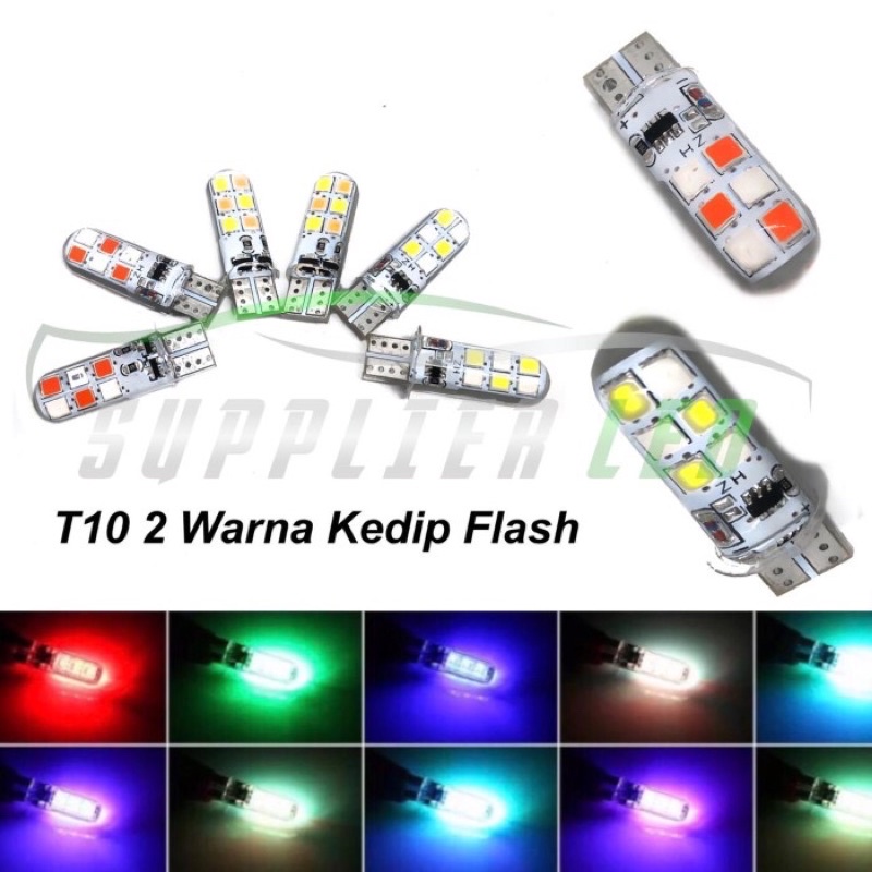 Lampu LED T10 Jelly Dua Warna Kedip Flash 2 Tone Sepasang