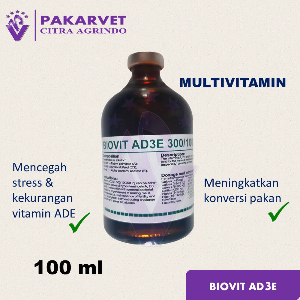 BIOVIT AD3E Inj 100 ml Vitamin A D E Ternak Meningkatkan kesuburan