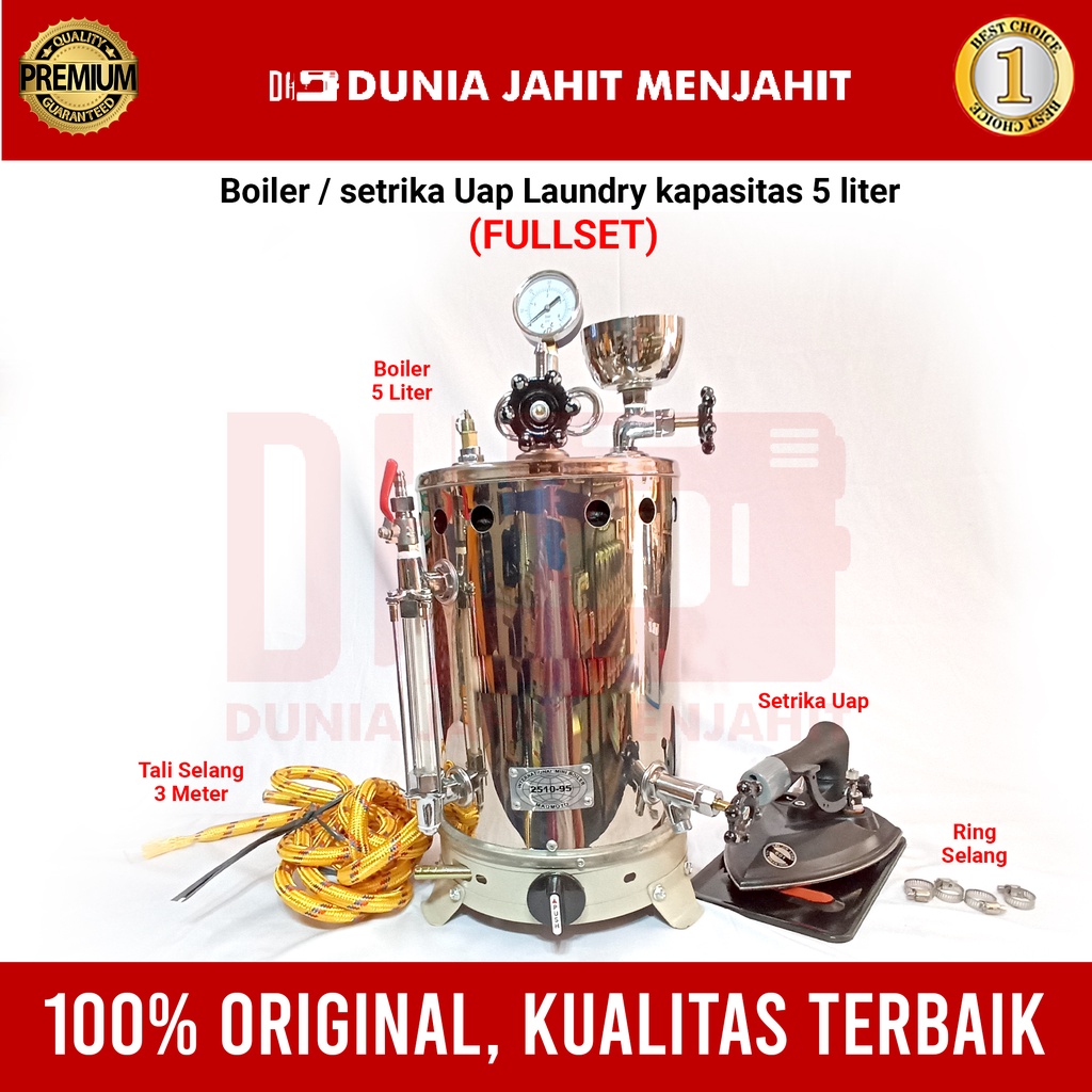 Boiler / setrika Uap Laundry kapasitas 5liter FULLSET