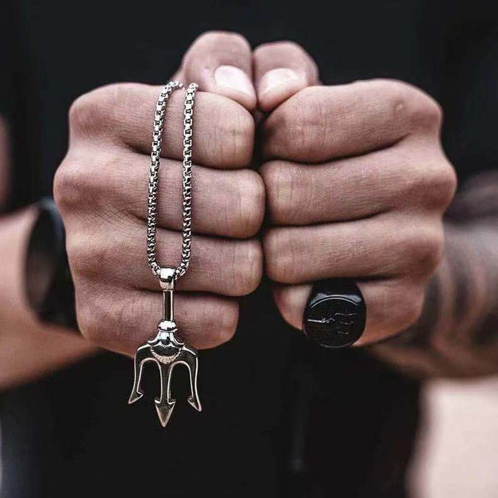 Kalung Liontin Trident Bahan Titanium Steel Gaya Hip Hop Untuk Pria Dan Wanita