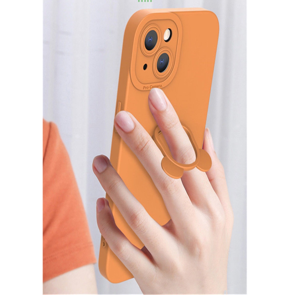 Warna Polos dengan Dudukan Kepala Beruang Casing Ponsel untuk iPhone 12 13 11 Pro Max X Xs Max Xr 7 8 Plus Zhzj