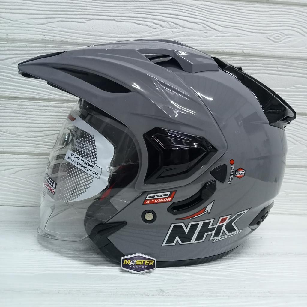 HELM NHK PREDATOR CRYPTON SOLID DIM GREY HELM NHK DOUBLE VISOR HALF FACE 100 % ORIGINAL