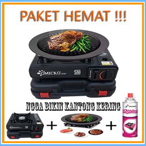 PAKET Kompor Portable Kompor Gas Portable 2 Fungsi OMICKO FREE GAS KALENG + PANGGANGAN + KOPER NEW