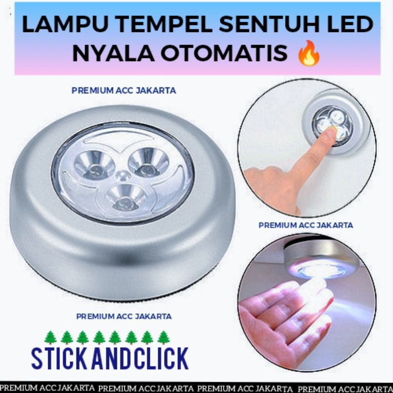 Lampu Tempel Sentuh LED Stick n Click Lamp Emergency Lampu 3 Led / Lampu Touch Tempel LED