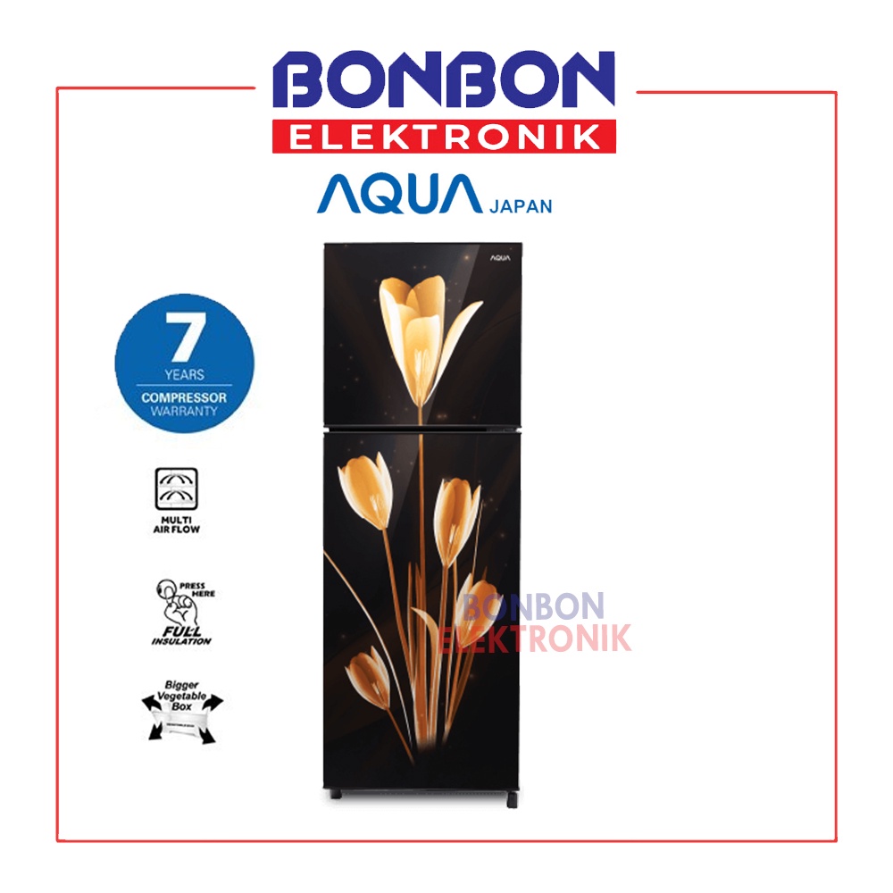 AQUA Kulkas 2 Pintu AQR-D261(LK) 203L Lily Black Series Bunga