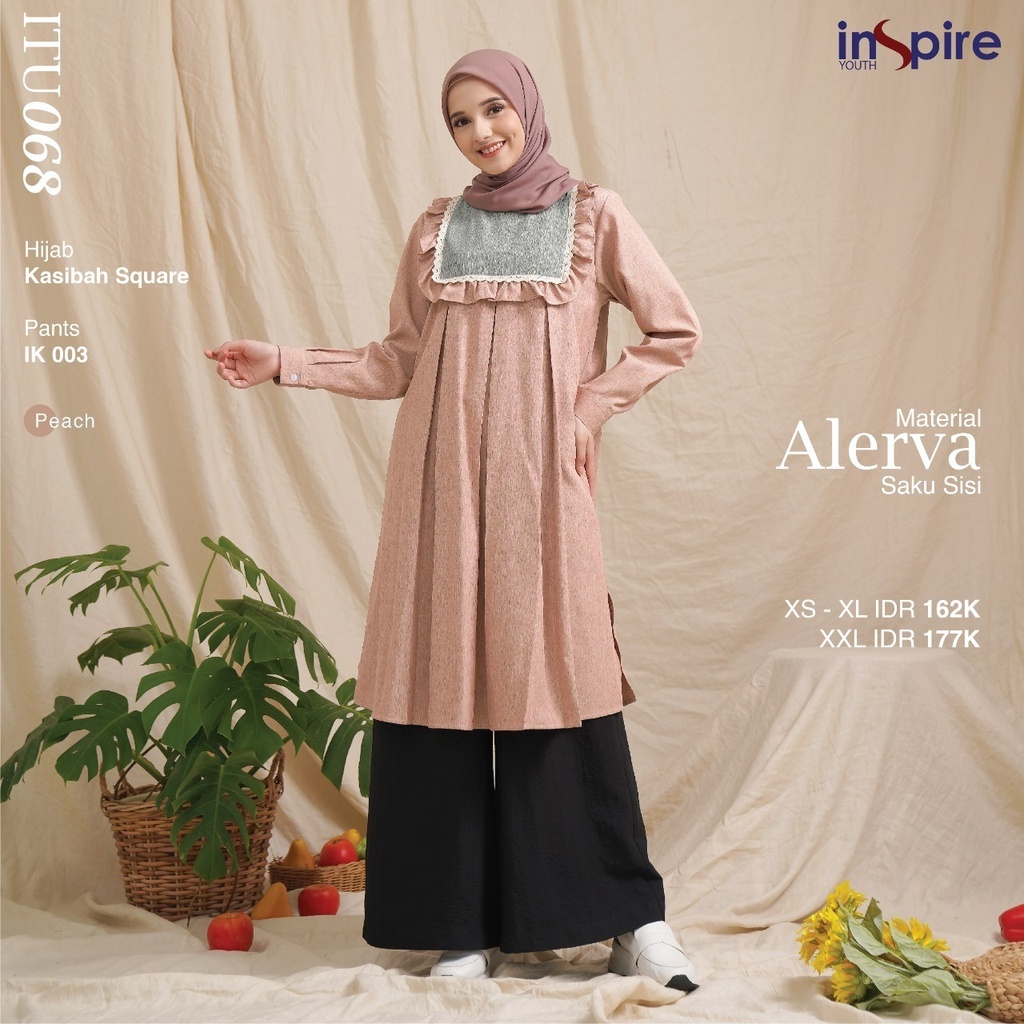 Inspire Tunik ITU 68 Bahan Alerva Atasan Muslimah Kekinian Korea Style Modern Kekinian by Inspire bisa COD