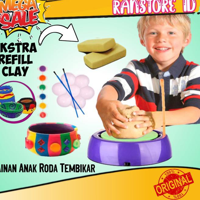 MAINAN ANAK RODA TEMBIKAR MINI TANAH ELECTRIC CERAMIC POTTERY WHEEL MACHINE - pottery wheel