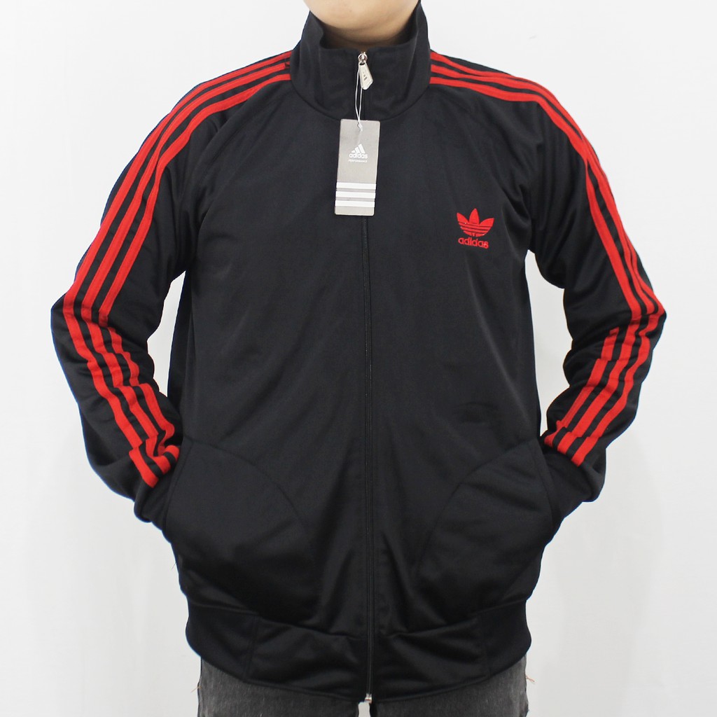 JAKET ADIDAS FIREBIRD HITAM LIST MERAH M L XL - JAKET FIREBIRD ADIDAS - JAKET OLAH RAGA - TRAINING