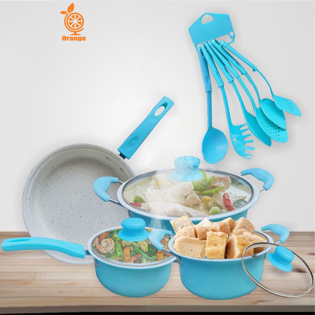 Teflon Panci Set Warna Cookware Set Frypan Saucepan Milkpot Free Spatula 6Pcs TG-2 -Panci Set Worldhome66