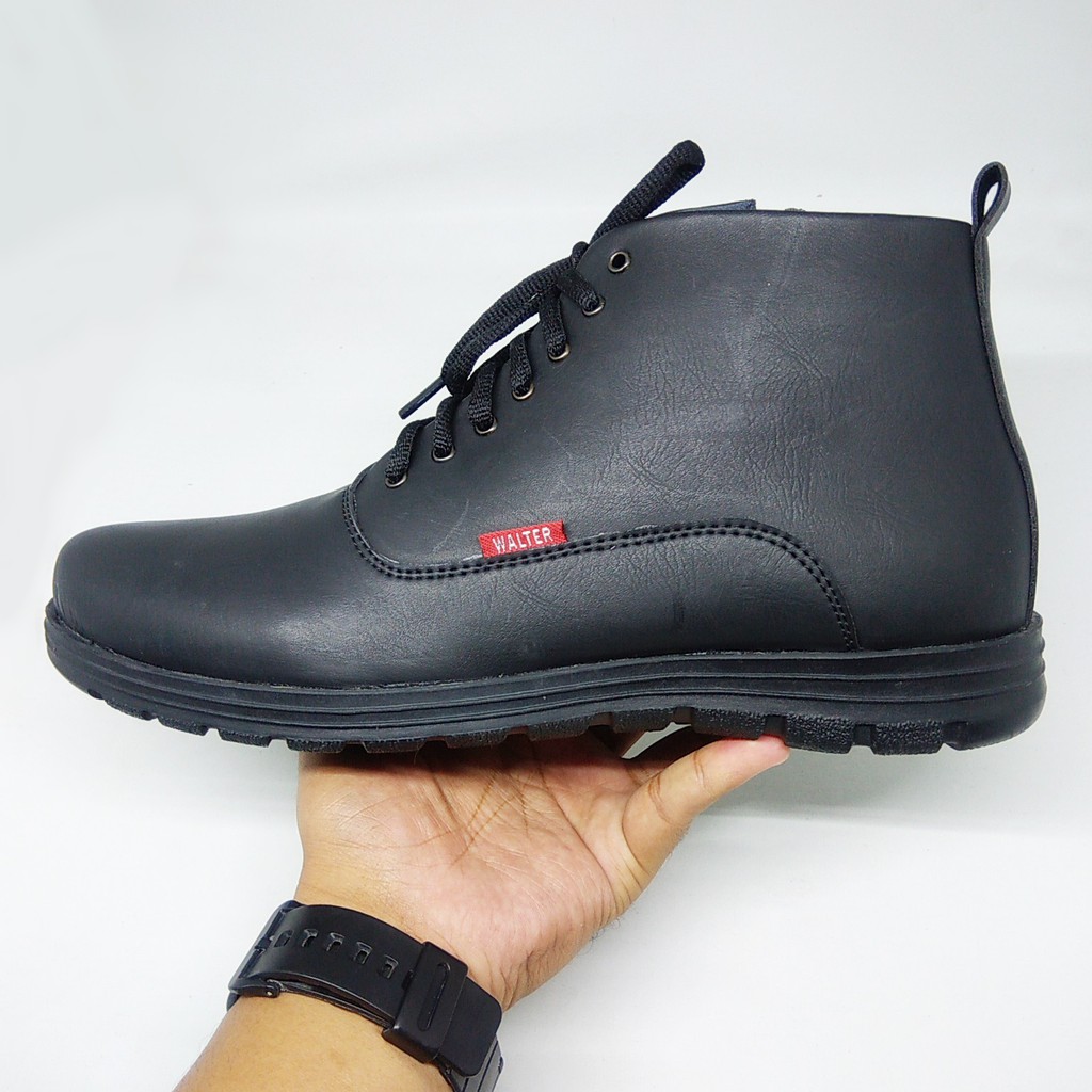 Sepatu boots pria warna hitam model tali kombinasi resleting murah