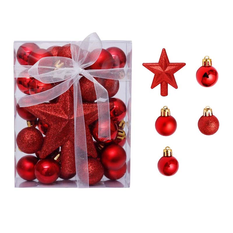 30Pcs Glitter Christmas Ball Baubles W/House Topper Tree Top Star