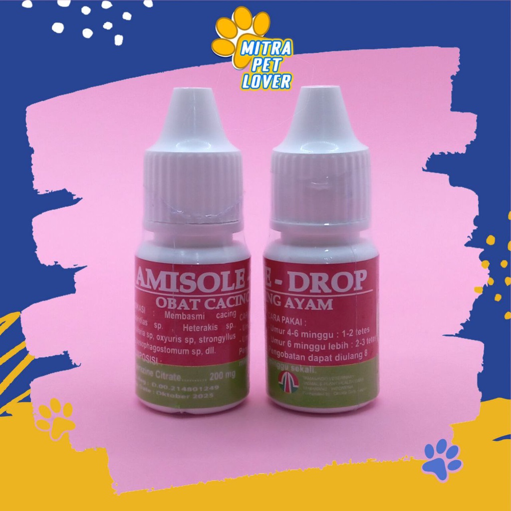 OBAT CACING AYAM UNGGAS - AMISOLE DROP 10 ML - OBAT TETES CACING PRAKTIS UNTUK AYAM MERPATI CHICKEN BIRD DOVE - MURAH ASLI GARANSI KUALITAS ORIGINAL PET ANIMAL HEALTHCARE VETERINARY TAMASINDO OBAT KESEHATAN &amp; VITAMIN TERNAK HEWAN PELIHARAAN MITRAPETLOVER