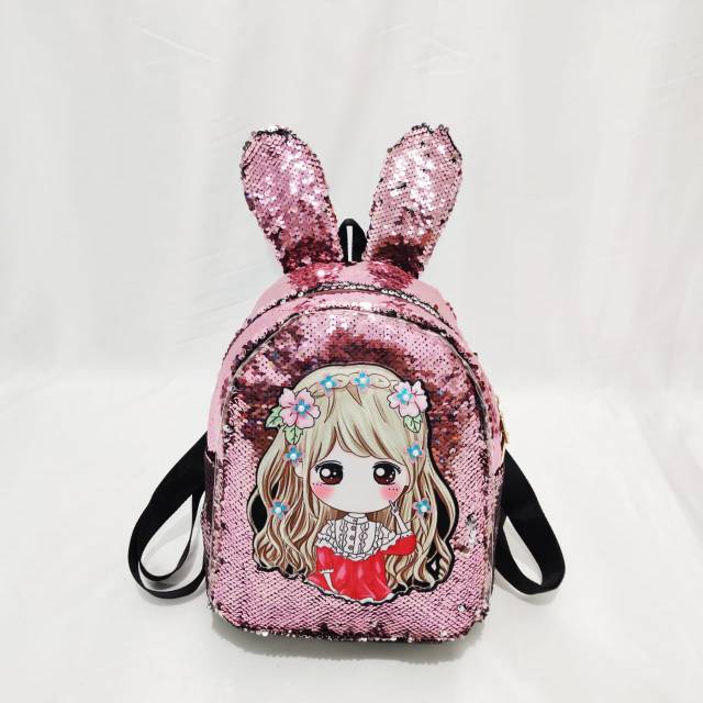 RANSEL USAP SEQUIN TELINGA KELINCI KARAKTER LOL  PRINCESS 