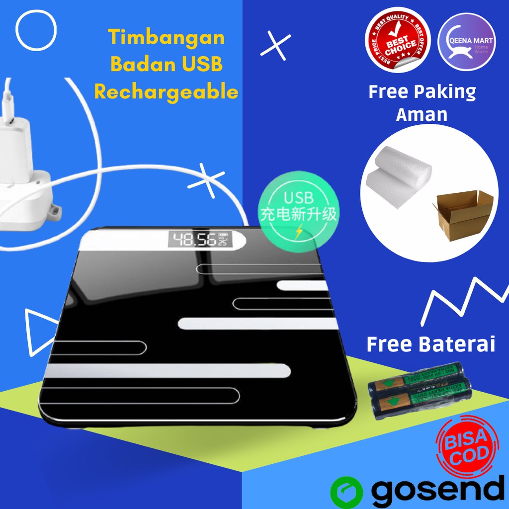 Mall Timbangan Badan Digital + Temperature + USB Rechargeable Version 180Kg Taffware Digital Scale elektronik