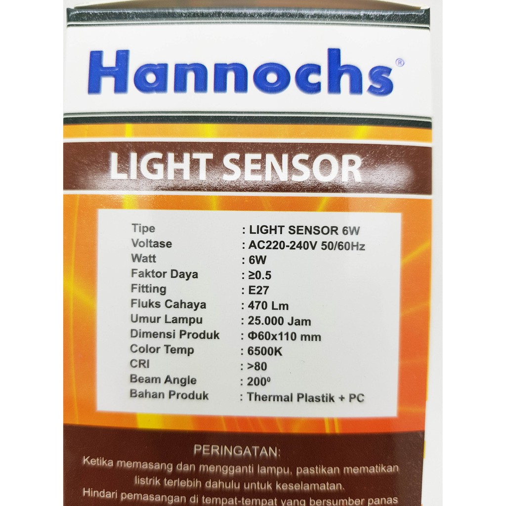 Lampu Led Sensor Lampu cahaya 6watt Hannochs Ledbulb Otomatis Nyala