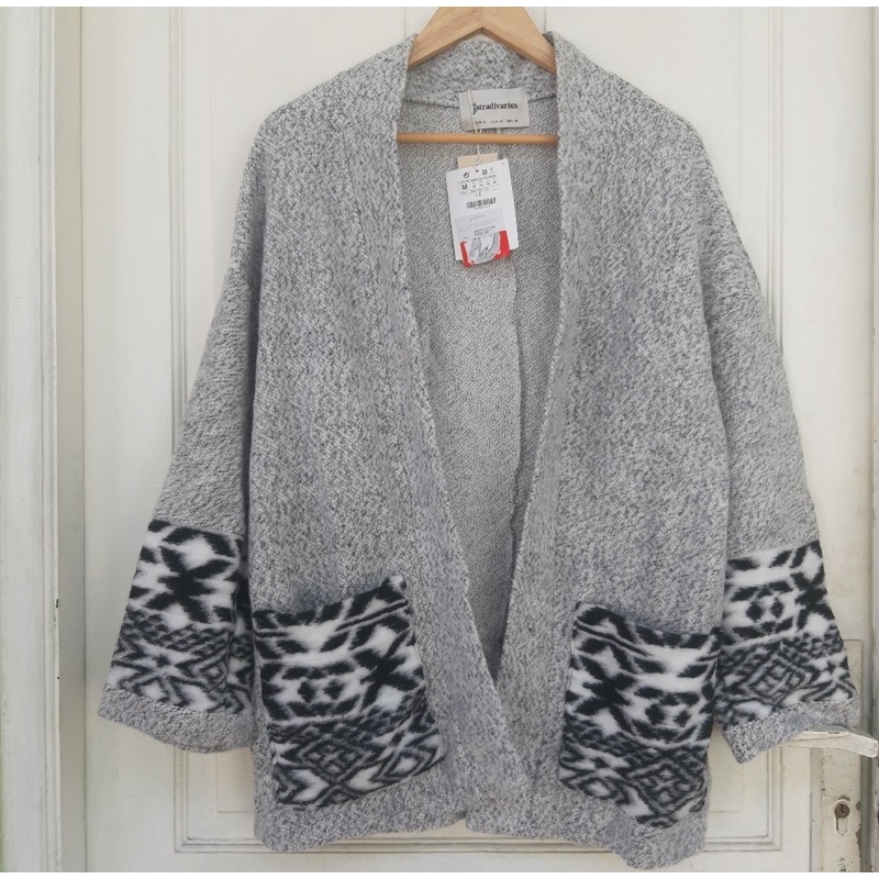 Stradivarius Grey Knit Kimono Outer