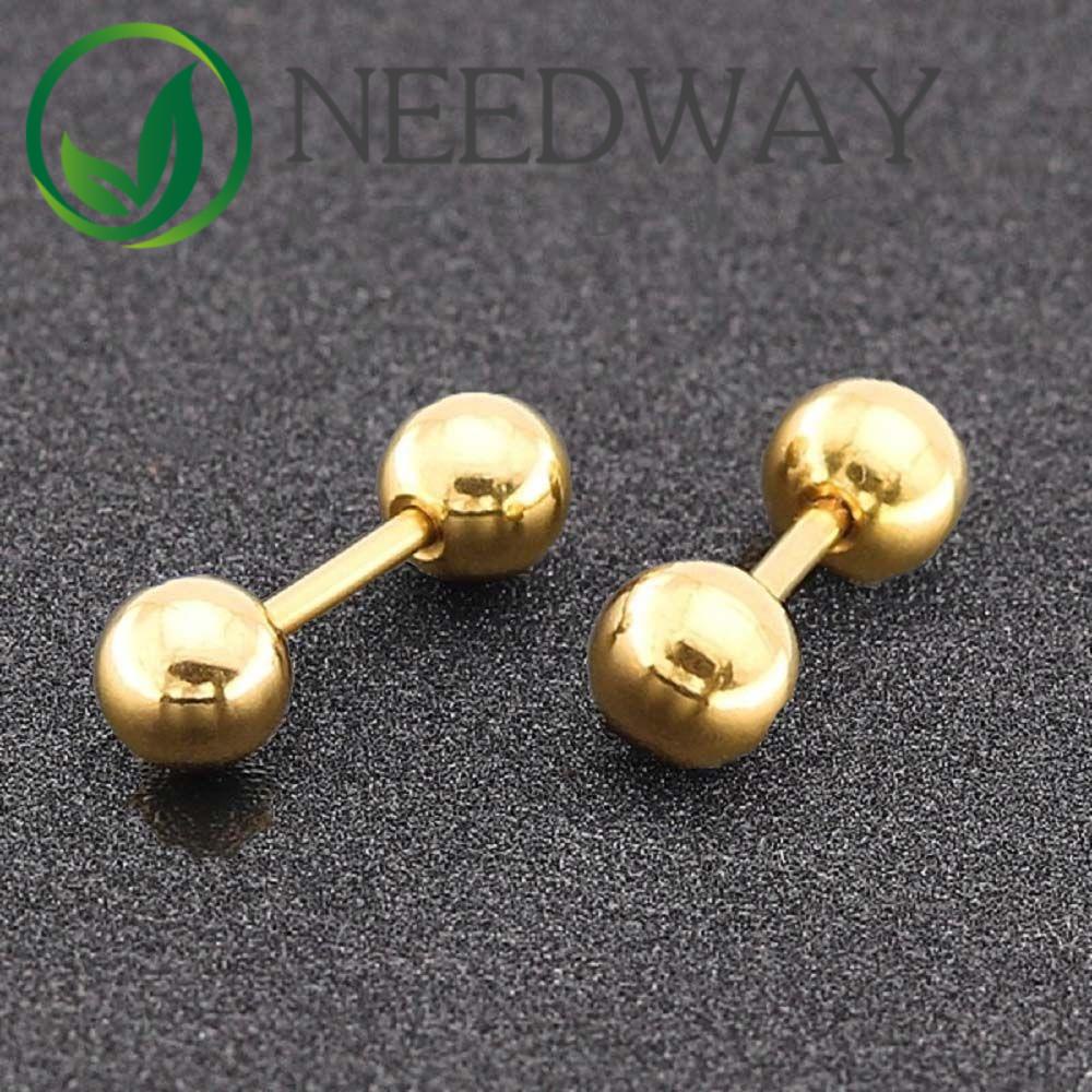 Anting Stud Bentuk Bola Barbel Bahan Stainless Steel Warna-Warni Untuk Unisex