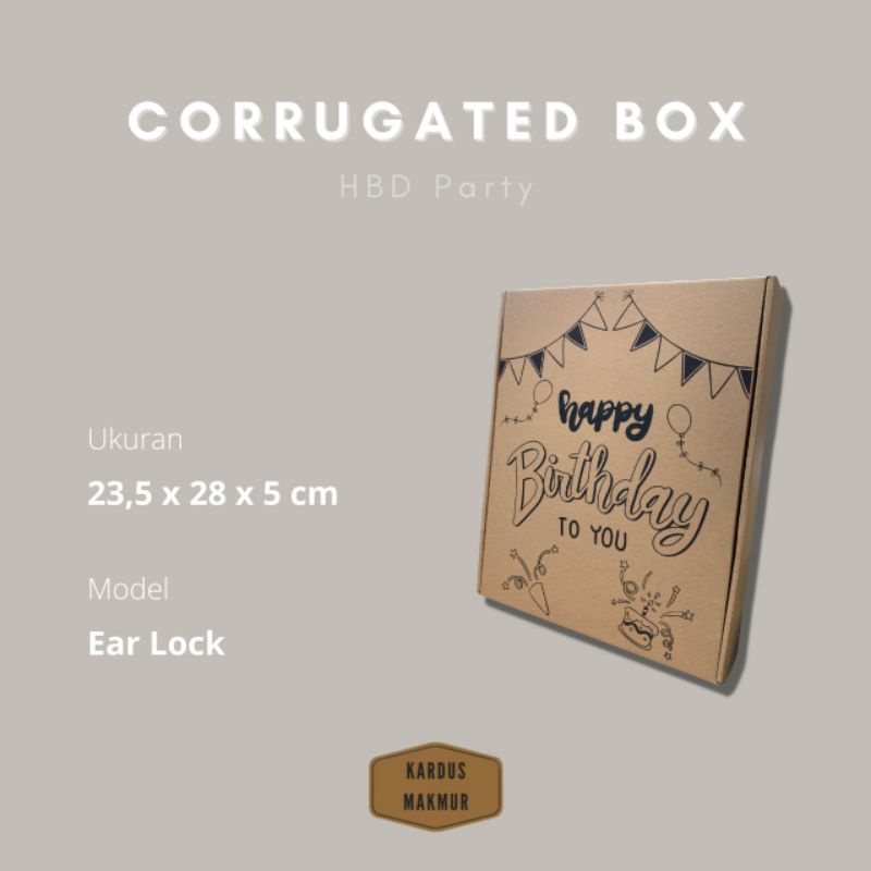 

Happy Birthday Party box corrugated cocok untuk kado size 23,5x28x5