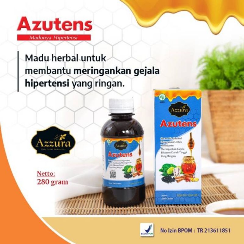 

Madu Darah Tinggi Hipertensi Ringan Azzura Azutens mengandung Mengkudu Kayu Manis Habatussauda