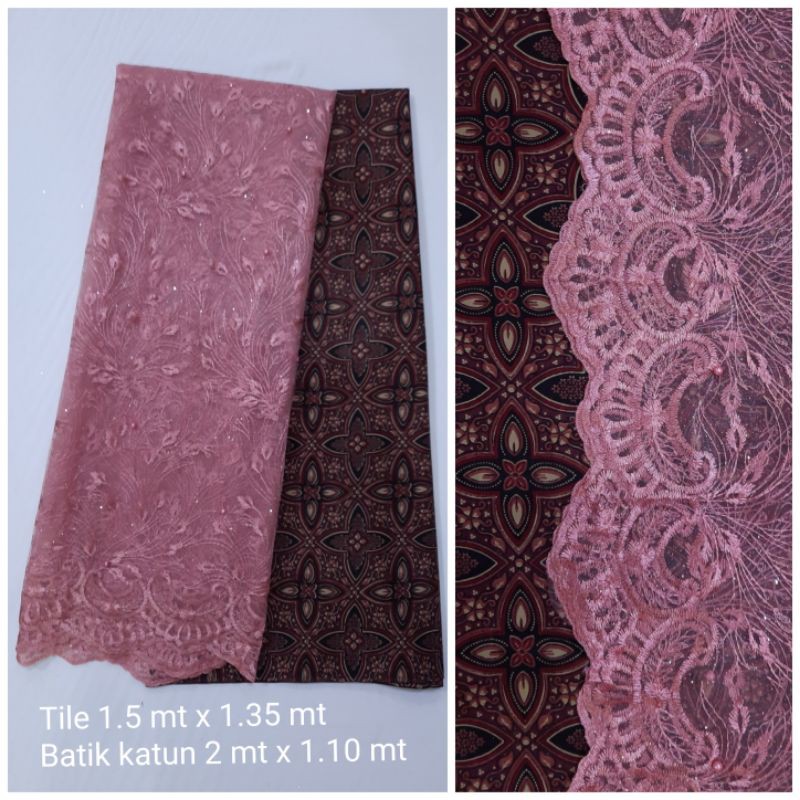 Bahan setelan kain batik dan brukat tile akar mutiara gliter
