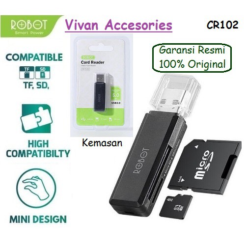 ROBOT CR102 USB 3.0 Cap Design With 2 Slot Card Reader BLACK