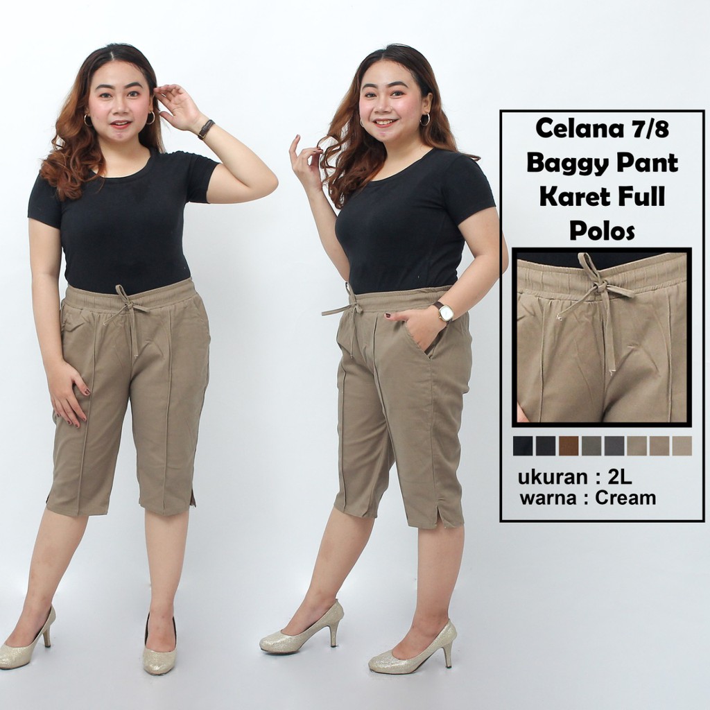 Celana 7 8 jumbo karet full polos baggy pant jumbo Celana 7 8 jumbo karet full polos baggy pant jumbo