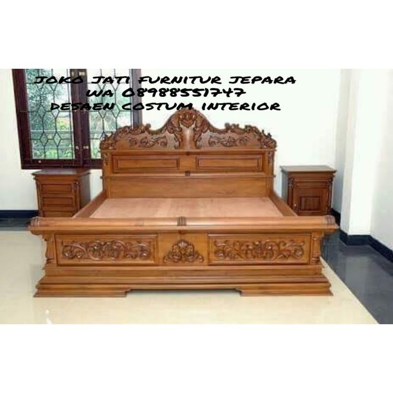 set dipan nakas jati/tmpat tidur ukir jepara kayu solid