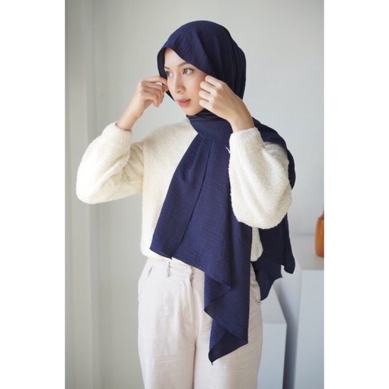 PASHMINA CRINCLE AIRFLOW COTTON SHAWL PREMIUM/HIJAB PASMINA CRINCLE AIRFLOW SHAWL 175X75-Navy