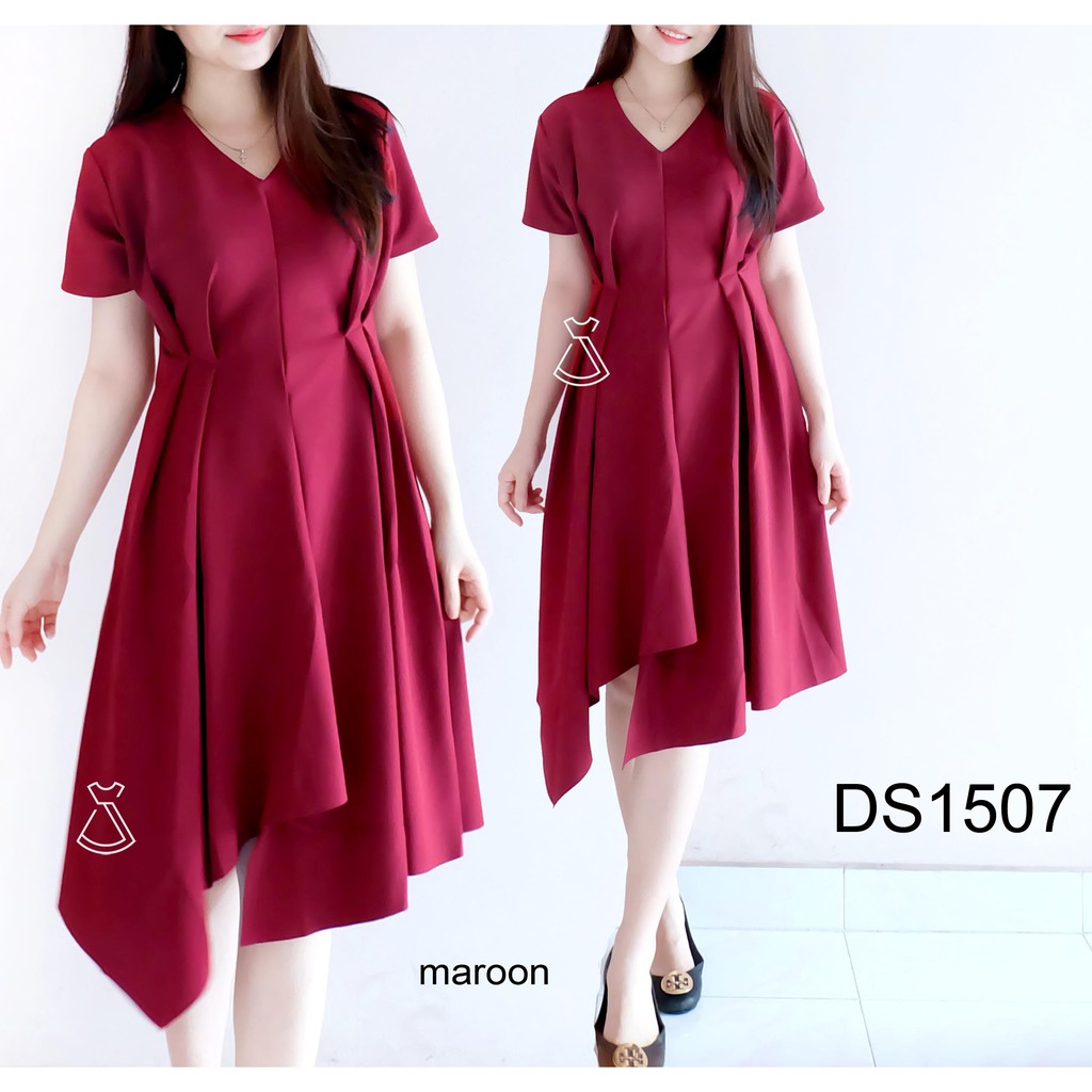 DS1507 - DRESS PESTA WANITA MIDI FLARE BASIC SCUBA DRESS KANTOR WANITA MODERN MURAH